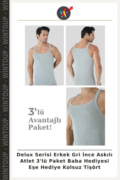Wintoup Deluxe Series Men's Gray Spaghetti Strap Tank Top, 3-Pack—Father's Da...
