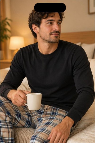 Jiber Men’s Black Long-Sleeve Crew-Neck Pajama Top