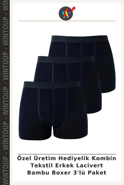 Wintoup Custom-Made Gift Set: Men's Navy Blue Bamboo Boxer Shorts, 3-Pack