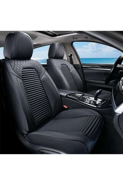 Generic Front Seat Covers, Black Nappa Leather Car Seat Covers, Black Seat Co...