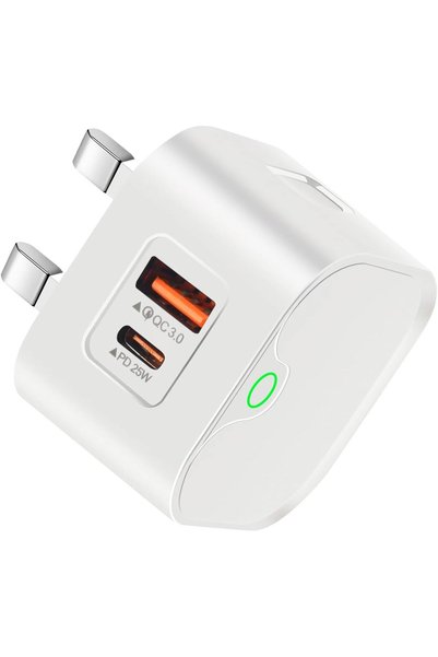 Generic شاحن USB-C، شاحن حائط سريع 25 واط، منفذان PD وQC 3.0، شاحن سريع متواف...