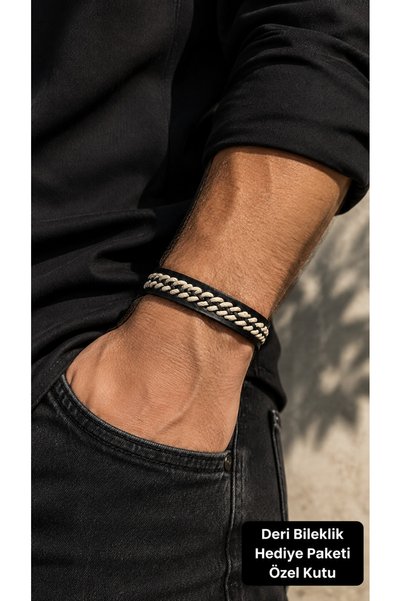 HER ŞEY NOTA www.herseynota.com Noctiven Belvora Black Leather Men's Bracelet...