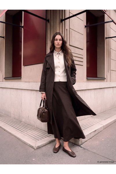 LC Waikiki TWO MT SHOP QUALITY LCW Modest Brown Solid Midi Women's Skirt