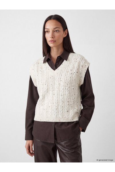 LC Waikiki TWO MT SHOP QUALITY LCW EVERYDAY Ecru Patterned Women's Short Sweater