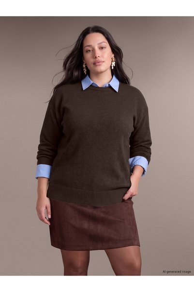 LC Waikiki TWO MT SHOP QUALITY LCW Curve Brown Knit Women's Sweater with a St...