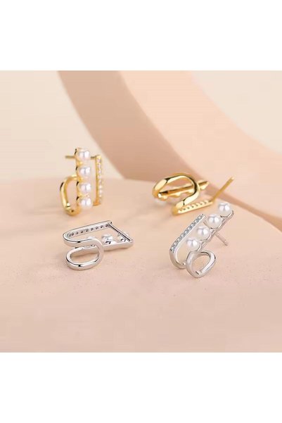 Nur store Çanta Modern Design Pearl-Detail Steel Earrings - Tarnish-Resistant...