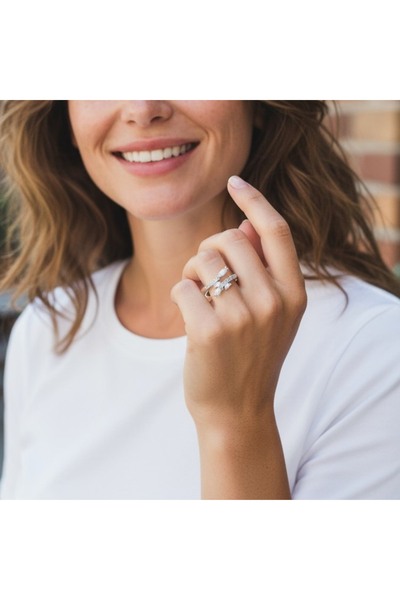 Nur store Çanta Adjustable Steel Ring - Stylish Design with Zircon Stones | T...