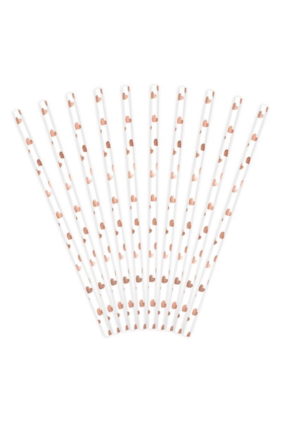 Partydeco Paie din hartie cu inimi rose gold - 10 buc.