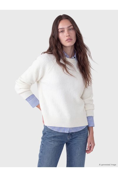 LC Waikiki TWO MT SHOP QUALITY LCW Modest Ecru Oval-Neck Women's Knit Sweater