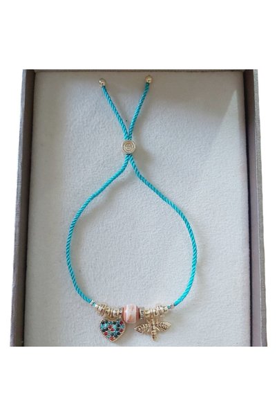 Nur store Çanta and Bee Charm Turquoise Adjustable Bracelet – Tarnish-Resista...