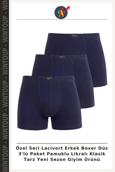 Wintoup Special Edition Navy Blue Men's Boxer Shorts, Plain, 3-Pack, Cotton-S...