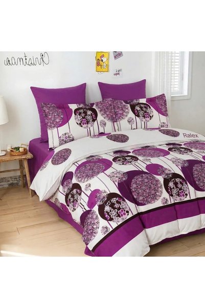 Ralex Pachet Lenjerie pat bumbac Finet 6 piese cu desen PROMO, cearsaf pat 23...