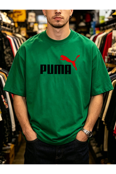Arabest 100% Cotton T-Shirt Green Puma logo Print