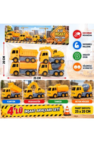 Bezos D026W 4-Piece Pull-Back Truck Set—Toy Construction Vehicles (price per ...