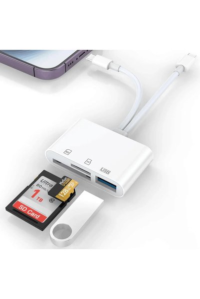 Vikefon White 5 In 1 SD Card Reader 8-pin /Type C to USB 3.0/SD/TF Card Adapt...