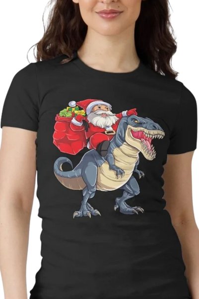 Texclusive Novogodišnja božićna majica sa Deda Mrazom, majica sa dinosaurom, ...