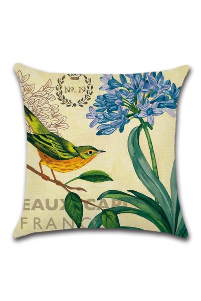 RISHAHOME غطاء وسادة مطبوع بنقشة طائر على نبات، 45 × 45 سم