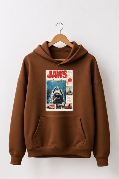 Vordevia سترة قطنية فاخرة أوفر سايز مطبوعة بقبعة وطبعة «Jaws»، مصنوعة من 3 خي...