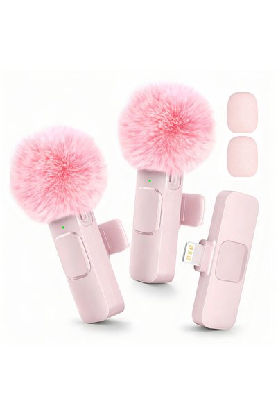 Choice ميكروفون لاسلكي لياقة السترة «Pink-Lightning-1to2»، مزود بموصل Lightni...