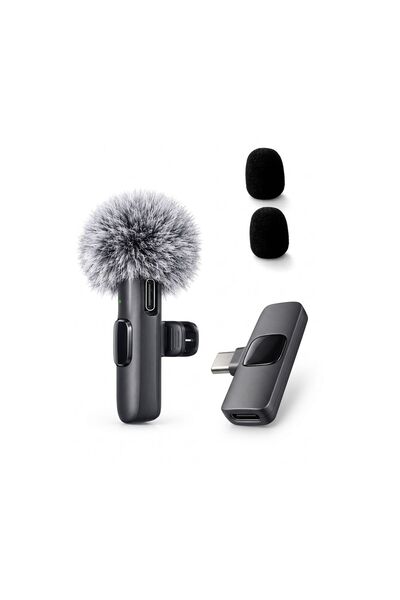 Choice ميكروفون لاسلكي صغير يعلق على الياقة من طراز Black-Type-C-1to1، يعمل ب...