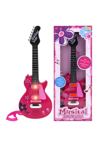 Nobo Kids Chitară electrică pentru copii, cu corzi pentru rock și metal, roz