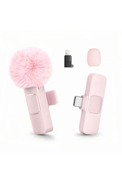Choice ميكروفون لافالير لاسلكي صغير من طراز Pink-1to1 مزود بواقي رياح من الفر...