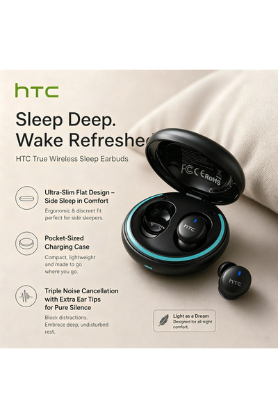 Choice Black HTC NE92 Sleeping Mini Bluetooth Earphones TWS Wireless Headphon...