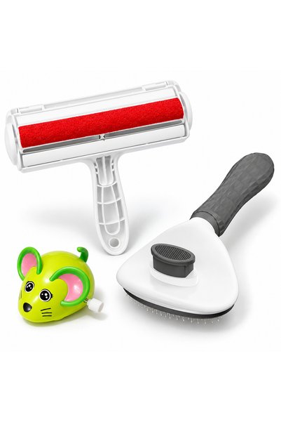 Busstier Mouse Trajectory – Wind-Up Mouse Cat Toy and Fur Remover, Comb Set