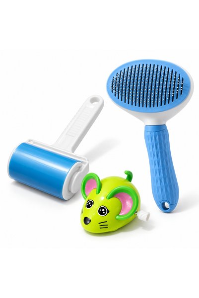Busstier Mouse Dawn – Wind-Up Mouse Cat Toy and Fur Remover, Comb Set