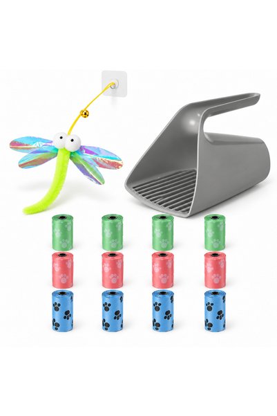 Busstier Wing Wave – Cat Toy with Elastic Plush Tip, Litter Scoop, and Trash ...