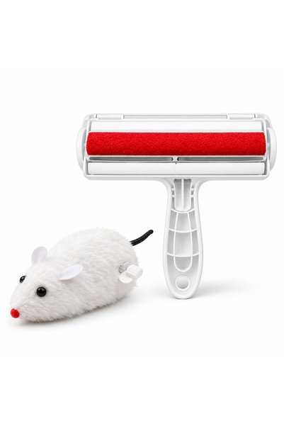 Busstier Velvet Spring – Plush Wind-Up Mouse Cat Toy and Lint Remover Set