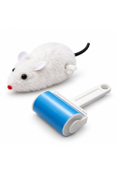 Busstier Velvet Harbor – Plush Wind-Up Mouse and Cat Toy and Lint Remover Set