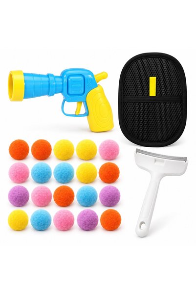 Busstier Ponpon Valley – Ponpon-Shooting Cat Toy Gun and Fur Remover, Comb Set