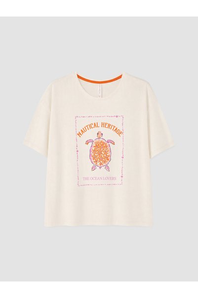 LC Waikiki LCW DREAM Ecru-Printed Women's Short-Sleeve Pajama Top, Featuring ...