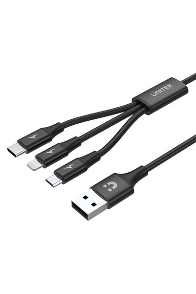 Unitek Cablu USB-A 3-în-1 USB-C/microUSB/Lightning, negru, C14049BK