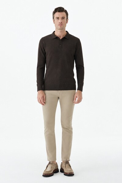 Jakamen Coffee Comfort Fit polo collar wool sweater