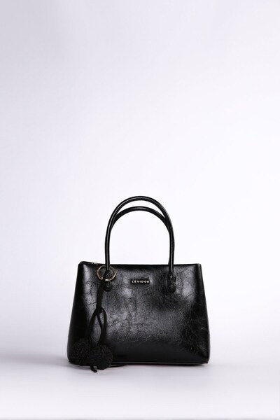 Levidor Shiny Leather Tasseled Shoulder Bag, Black