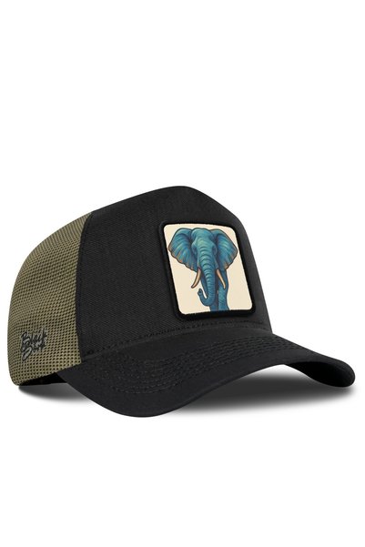 BlackBörk Cordura Black-Khaki Trucker Cap with Elephant Logo