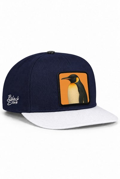 BlackBörk White and Navy Blue Hip-Hop Hat with a Penguin Logo