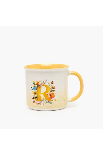 Lifestyle Floral Print Ceramic Mug with Initial R - 355 ml