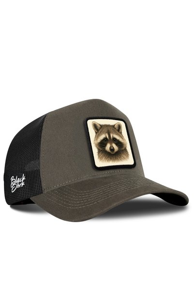 BlackBörk Khaki-Black Trucker Cap with Raccoon Logo