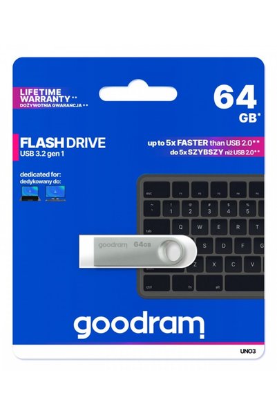 Goodram Stick USB UNO3 de 64 GB, USB 3.2 Gen1, argintiu