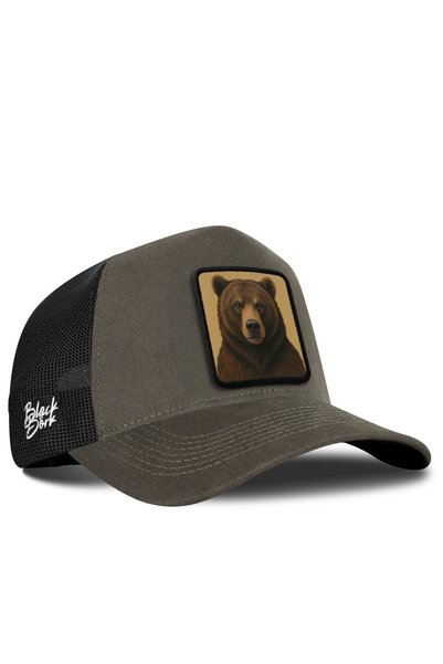 BlackBörk Khaki-Black Trucker Hat with Bear Logo