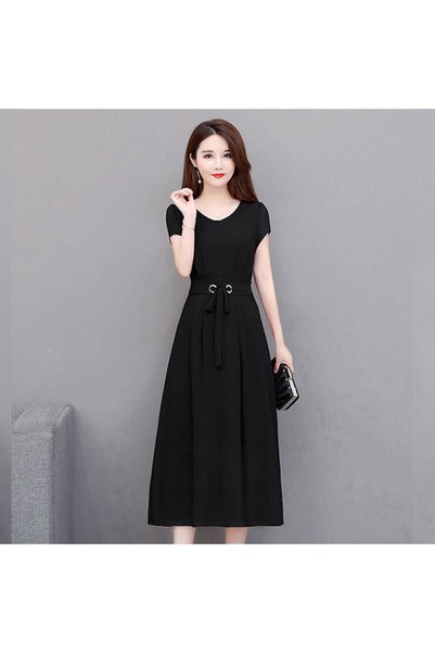 hanzhi Plus Size Dress Women Summer Short Sleeve A Line Midi
