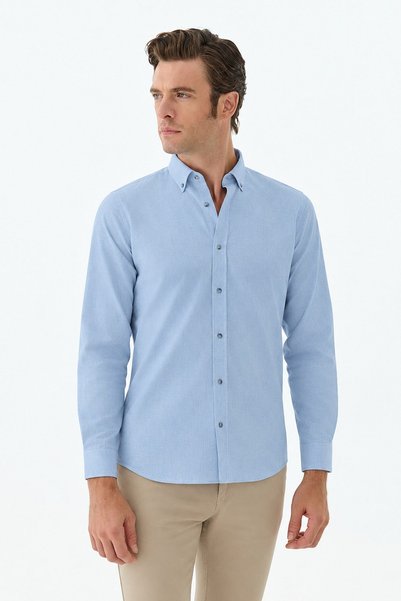Jakamen Blue Comfort Fit Button-Down Collar Cotton Shirt