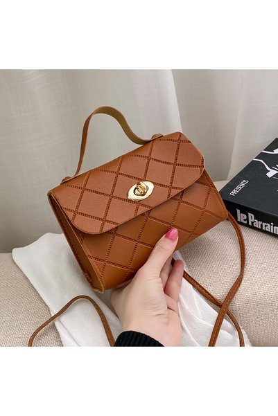 hanzhi Women Small Square PU Shoulder Bag Rhombus Embossed Lock