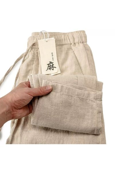 hanzhi Men Pants Straight Casual Summer White