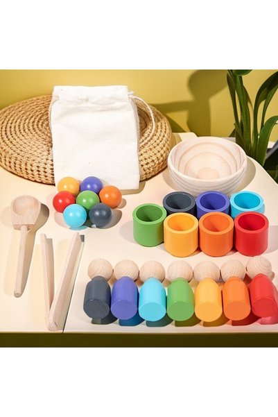 hanzhi LOKLIN Wooden 7 Color Ball Cup Montessori Toy - 1 bowl