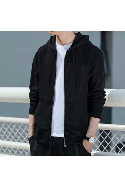 hanzhi Men Hoodie Jacket Fleece Lined Zipper Plus Size
