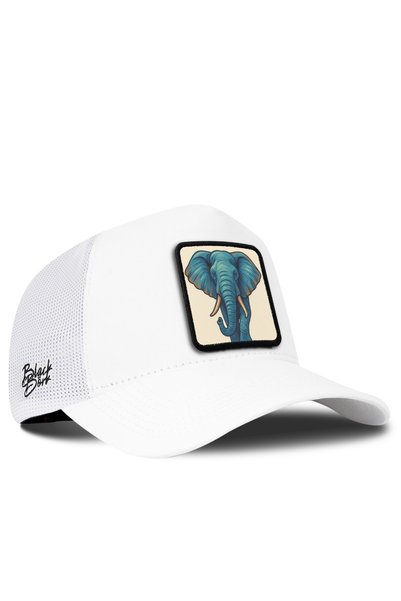 BlackBörk White Trucker Cap with an Elephant Logo